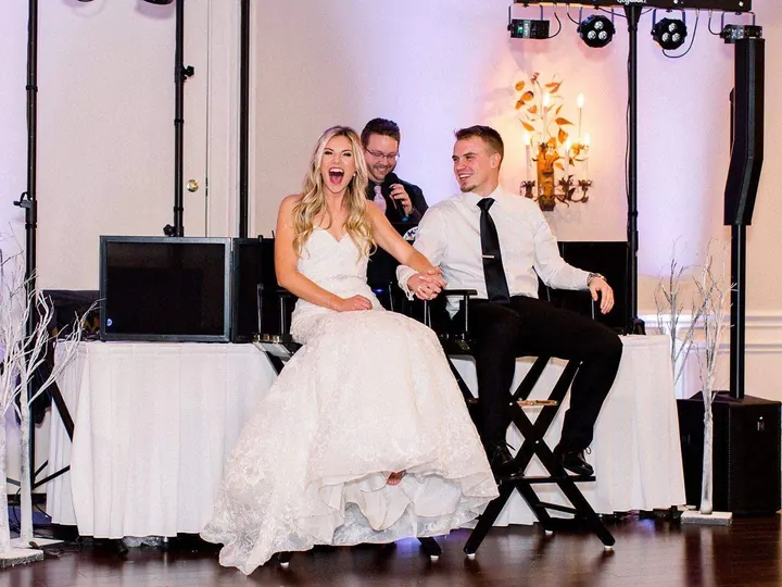 Wedding guests celebrating together on a crowded dance floor